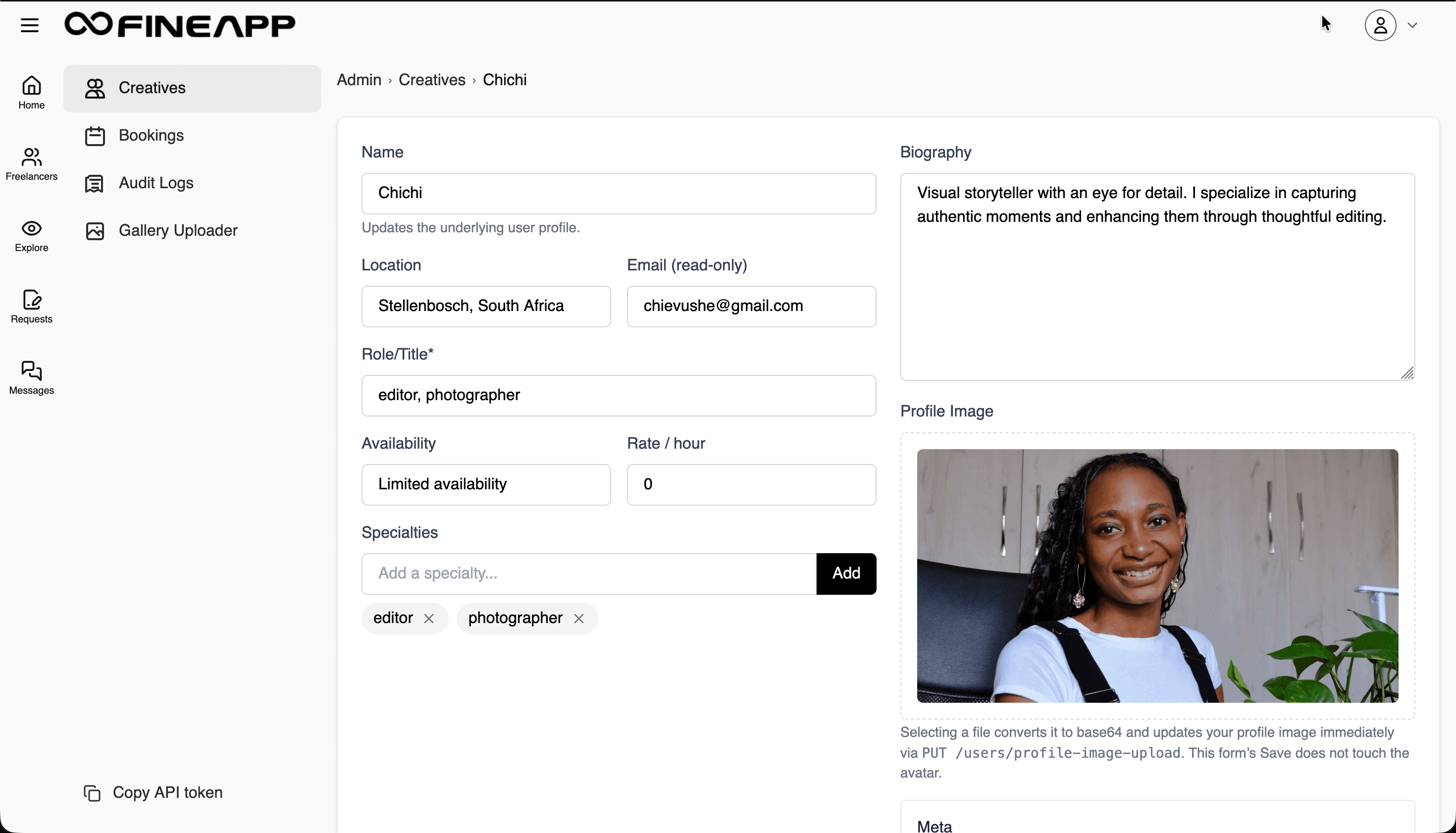 Creative detail editor